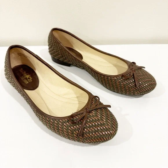 Vintage Coach and Four Classic Bow Woven Brown Loafers Slingback Ballet Flats - Picture 10 of 14